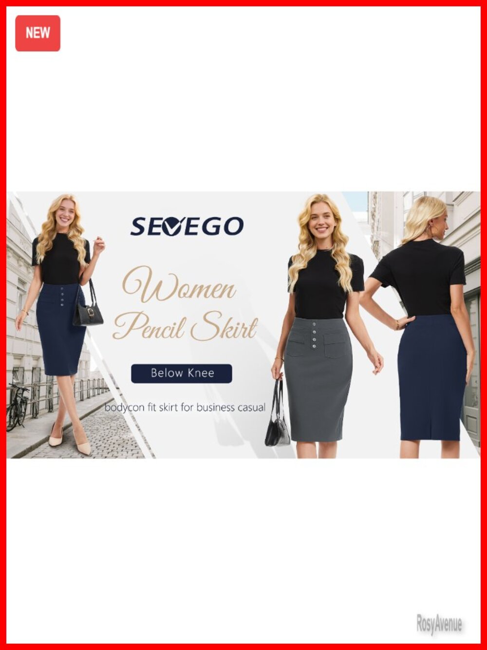 Stretch High Waist Pencil Skirt Below Knee Bodycon with Pockets - Picture 6 of 6